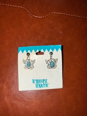 Turquoise Butterfly Drop Earrings in Blue